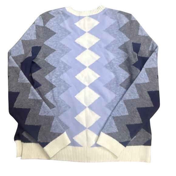 Charlie B Women’s M Geometric Zigzag Knit Sweater Long Sleeve Blue Gray White - Picture 5 of 6